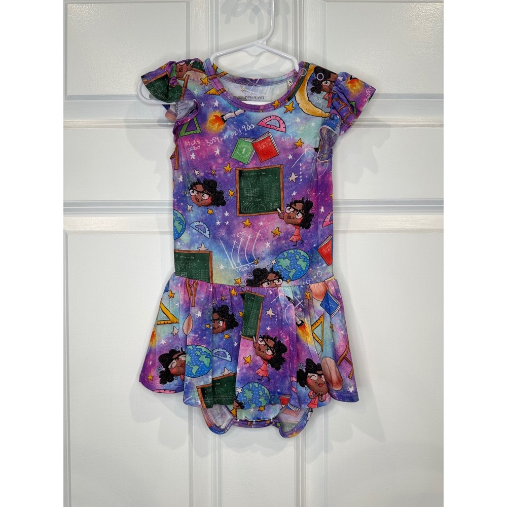 Posh Peanut Size 2T Back To School Teacher Print Ruffle Sleeve Dress Girls